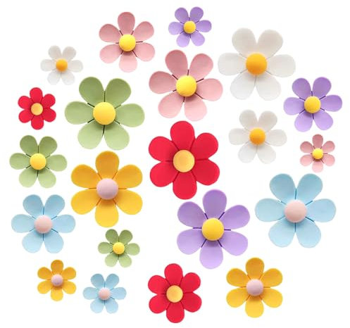 21pcs Flower Fridge Magnets 3 Types Fridge Magnets 3D Magnetic Refrigerator Decoration Colorful Cute Daisy Refrigerator Magnets for Crafts, Magnetic Whiteboard, Kitchen, Office, School (7 colors)