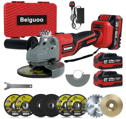 21v Angle Grinder Cordless Brushless 125mm with 2 x 4.0Ah Batteries and Charger, Battery Angle Grinder, 3 Adjustable Speeds and 2-Position Adjustable Auxiliary Handle