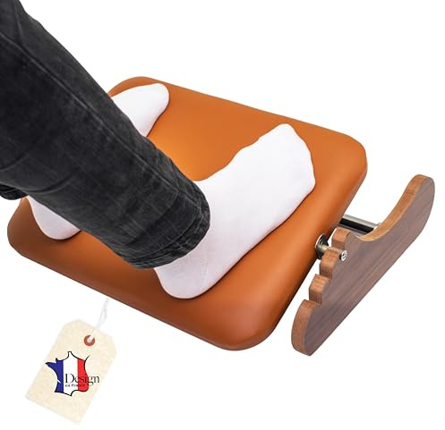 Mszerone Faux Leather Foot Rest Under Desk – Ergonomic Adjustable Footrest with Rocking Motion – Improves Posture & Circulation – Office Foot Stool with Easy-Clean Surface & Wooden Base