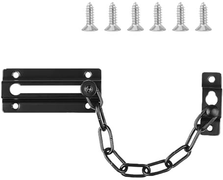 Chaîne de porte robuste en acier noir avec vis de montage pour maison, hôtel, appartement