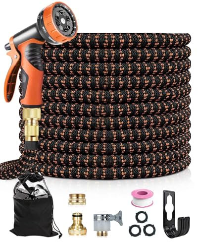 150FT/45M Expandable Garden Hose Pipe, Flexible Water Hose with 10-Pattern Spray Nozzle, 3/4, 1/2 & Universal Fitting, Upgraded No-Kink, Triple-Layer Latex Core Leak-Proof, for Gardening Car Pet
