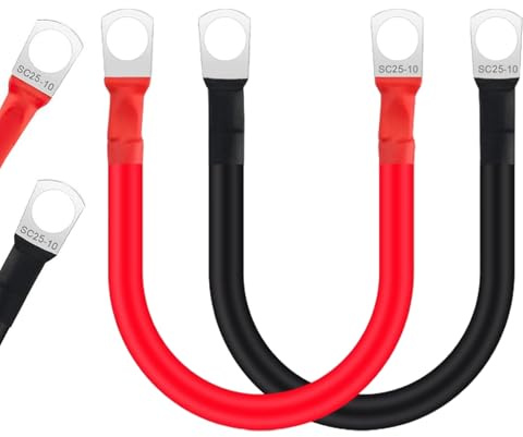 JULIK Cavo per batteria per auto, 25 mm2, 50 cm, 2 pezzi, 12 V, 3 AWG, cavo di avviamento per auto, moto, camion, energia solare