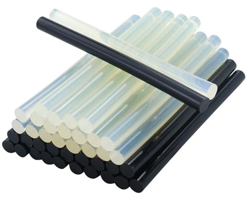 Lot de 40 bâtons de colle chaude - 7 x 100 mm - Bâtons de colle chaude de rechange - Noir et transparent - Pour pistolet à colle chaude standard (noir et transparent)