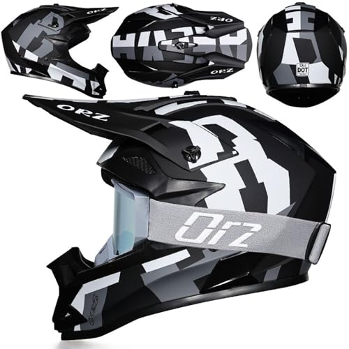 Motocrosshelme ECE Motorradhelm Downhill Full Face ATV Helm Crosshelm Herren Damen Dirt Bike Off Road Helm Erwachsene Integralhelme Mit Brillen Für MTB, Enduro, Quad,Black~5-L