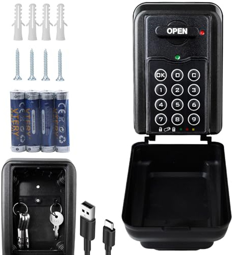 Leikurvo Caja fuerte para llaves con código numérico, gran caja fuerte impermeable para exteriores, 12 dígitos, montaje en pared, caja de llaves electrónica, caja de llaves para casa, garaje y oficina