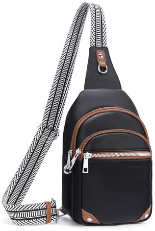 Lexiyat Anti Theft Crossbody Bags for Women Travel Chest Sling Bag Leather Handbags Fanny Pack Blackwithbrown