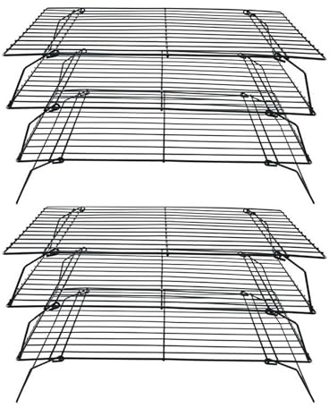 HEIYUET Griglia di raffreddamento a 3 ripiani, colore nero, impilabile, griglia di raffreddamento per torte, biscotti, barbecue, 40 x 25 cm