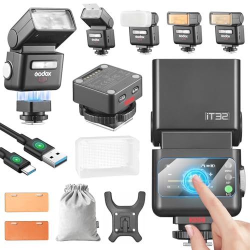 Godox IT32 Flash pour Appareil Photo TTL avec Déclencheur de Flash X5C pour Canon 2,4G GN18 510 Flashes à Pleine Puissance Écran Tactile Réflecteur Intégré Lumière LED Filtre de Couleur Magnétique