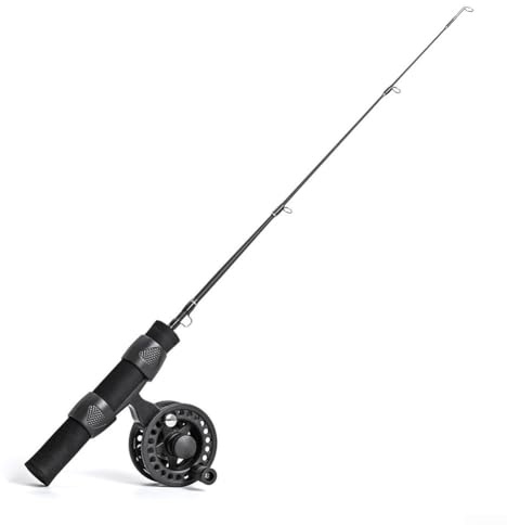 Oniissy Ultraleichte Eisangelrute mit Rolle, 51 cm, tragbare Rute zum Eisangeln, Fiberglas-Teleskop-Design, 60 mm Spule, 1+1-Lagersystem, kompakt, 81 g (B-Angelrute + Rolle) (51 cm)