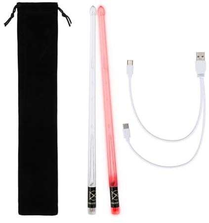 Rechargeable 15-Color Changing Drum Sticks, LED Light Up Glow Electric Drumsticks with USB Charging for Kids Adults Professional Drum Accessories & Drummer Gifts