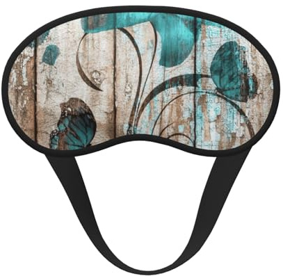 Masque de sommeil avec imprimé fleur sarcelle sur planche de bois, masque de sommeil pour les yeux pour homme et femme pour une obscurité totale, réduit les gonflements des yeux
