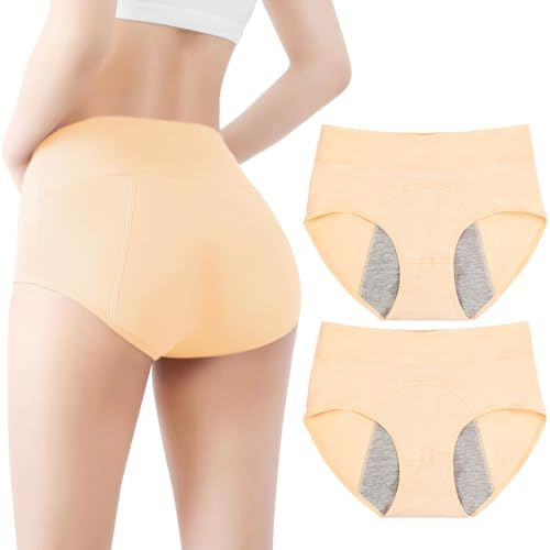 Set de 2 protectores de incontinencia para mujer, lavables, bragas anti-orina, para mujer, lavables, ropa interior menstrual con alta absorción, bragas menstruales (Color piel, XL)