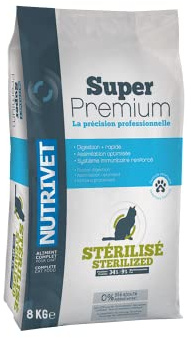 NUTRIVET - Super Premium - Steriliserad katt - Vetefria kroketter - Katt - Rik på animaliska proteiner - 8 kg