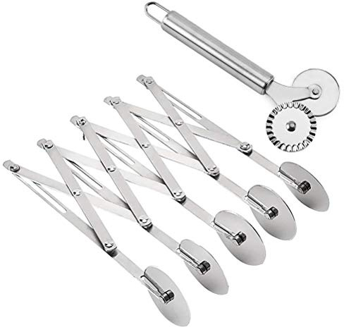 Odowalker 5 Wheel Pastry Cutter Pizza Cutter with Stainless Steel Double Cutter, Set of 2 Pizza Slicer Multi-Round Pastry Knife for Pizza Pies Waffles Dough Cookies