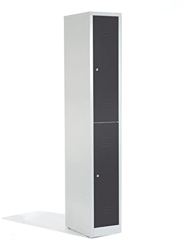 Schrank & Stuhl Spind – Metallspind mit 1 x 2 Abteilen 195 x 31,5 x 50 cm, Schließfachschrank mit Zylinderschlössern, Lieferung komplett montiert, Grau/Anthrazit