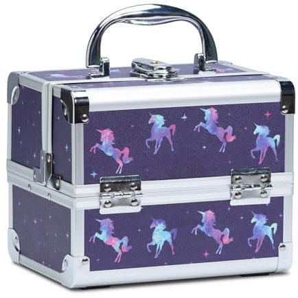 Joligrace Kosmetikkoffer Schminkkoffer, Kosmetik Make up Organizer Koffer Mit Schlüssel und Spiegel Verschließbar Multikoffer, Makeup Koffer Blau