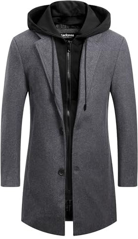 Luckyone Wintermantel Herren Mantel Slim Fit Lang Wollmantel Business Mantel mit Stehkragen Herren Winter, Grau, L