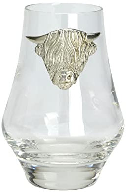 Whisky Nosing Tasting Glass With Scottish Highland Cow Coo Pewter Detail
