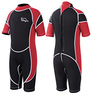 Yikayin Neoprenanzug Kinder Kurz, 2.5mm Neopren Shorty für Jungen Mädchen, Thermo UV Schwimmanzug Rückenreißverschluss zum Schwimmkurs, Tauchen, Surfen, Schnorcheln