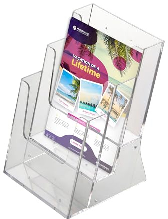 DISPLAY SALES Porta Brochure da Tavolo 3 Scomparti DIN A4 | Cartoline A4 in Formato Verticale | Volantini Stand-up in Acrilico Trasparente | Documenti per Ogni Occasione
