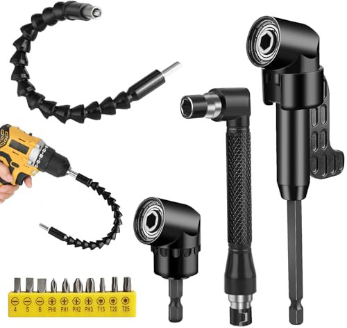 14 Piezas Adaptador de Destornillador Angular Set, 105 °Adaptador Atornillador Flexible, Extensor Flexible, Taladro Pequeño, Enchufes para Destornillador de L-forma