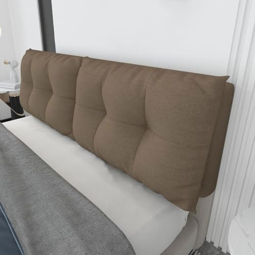 Reading Cushion Upholstered Headboard Slipcover/Bed Head Cover Double Single King Size Bedside Pillow Breathable Cotton Linen Padded Backrest Protector Decoration Covers(Style A-150x60x13cm,Brown)