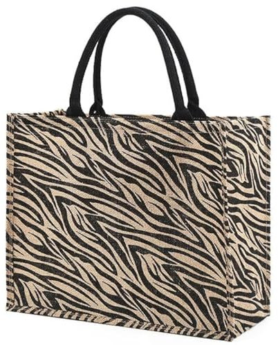 Ardorion Jute Tasche mit Reißverschluss und Innentasche Groß Shopper Bag Jutebeutel Strandtasche Wasserdicht Einkaufstaschen Handtasche Geschenktasche (A)