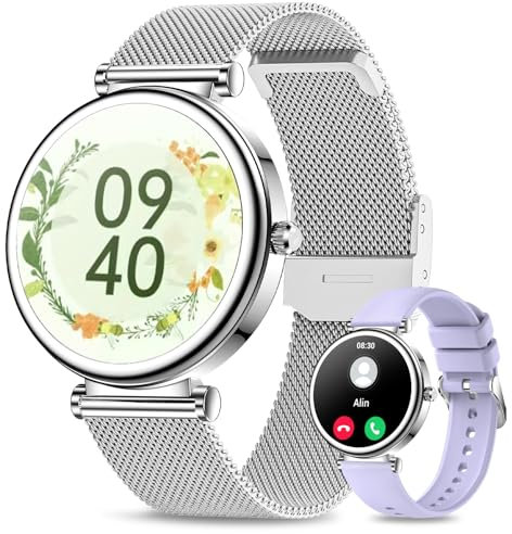 Small Smart Watch for Women with Bluetooth Call, 1.27” Ladies Smart Watch,120+ Sports Modes Step Counter Fitness Watch, HR/BP/SpO2 Sleep Monitor, IP68 Waterproof Smartwatch for Android/iOS Silver