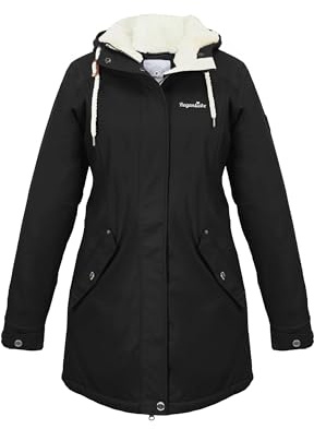 Regenliebe Damen Regenmantel wasserdicht Friesennerz mit Teddyfleece gefüttert, Größe:44, Farbe:schwarz