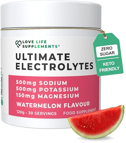 Ultimate Electrolytes Powder, 500mg Sodium, 500mg Potassium, 150mg Magnesium, 30 Servings, Himalayan Salt, Hydration & Rehydration, Raspberry, Zero Sugar, Vegan - Love Life Supplements