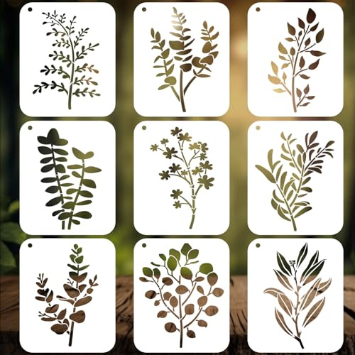 REEKNOKOL Flower Stencils, 9 Pcs Reusable Plant Stencils for Painting, Drawing Templates for DIY Art Crafts, Notebook, Scrapbook, Wall Decor