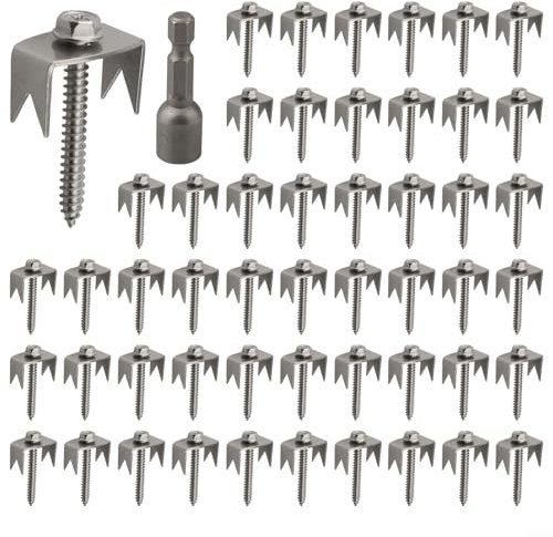 50 Stück Edelstahl Zaunnägel für Maschendrahtzäune und Stacheldrahtzäune, Befestigungselemente mit Sechskant-Adapter für schnelle Einrichtung