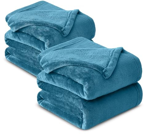 Hafaa Fleece Blanket King Size for Bed 2 Pack Fluffy Throws for Sofas Couch - 400 GSM Soft Cosy Extra Large Warm Throw Blankets for Adults, Teal, 230x270cm
