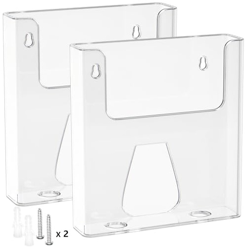 Viymgit A4 Wall Mounted Document Holder, 2 Pack Clear Portrait Magazine File Stand for Brochures, Menus, Leaflets & Literature File Letter Paper Display