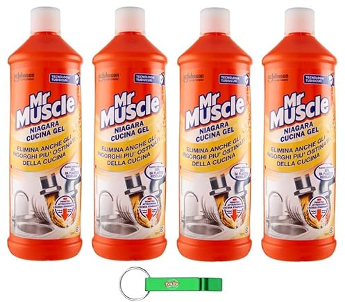 4x Mr Muscle Niagara Cucina Gel - Befreit Spülbecken, Rohre und Küchenabflüsse effektiv von Verstopfungen aller Art 1000ml + Beni Culinari Kostenloser Schlüsselanhänger