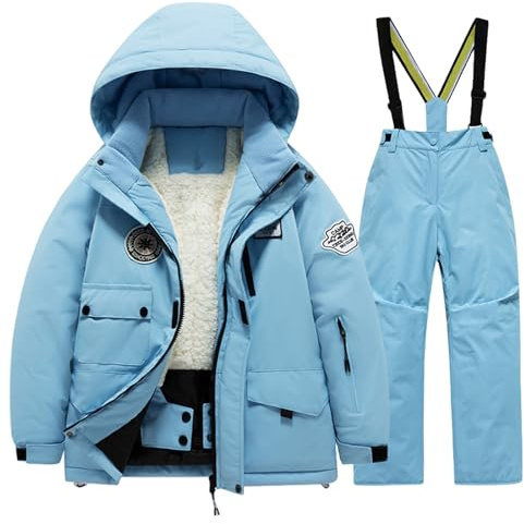 OBiQuzz Garçons et filles Tenue de ski pour enfants Filles Extérieur Épais Coupe-vent Garçons Bébé Grands Enfants Vêtements de ski Combinaison pour bébé 92, bleu ciel, 7-8 Ans