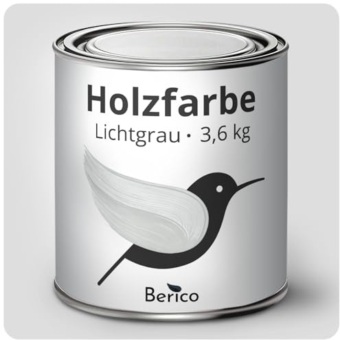 Berico Holzfarbe - Lichtgrau - 3,6 Kg - 4in1 Premium Holzlack inkl. Grundierung & Decklack - Für Innen und Außen - Robust & Wetterfest