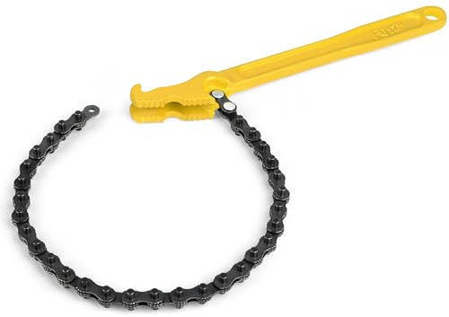 SLNIHAMS 12 Inch Chain Wrench, Heavy Duty Oil Filter Chain Wrench Adjustable 19 Chain for 1-1/2” to 6 Pipe & Oil Filter Grip - Heat-Treated Carbon Steel with Hanging Hook - Diesel/Plumbing Use