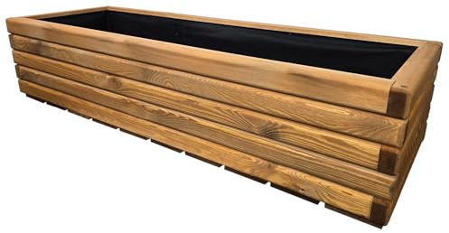 HolzGarden Pflanzkübel Holz Rechteckig 118x30x40 cm Imprägniert Farbe Pinia Wetterfest Blumenkasten Blumentopf Groß Außen Balkon Garten Pflanzkasten Outdoor 95l Serie FORNEA