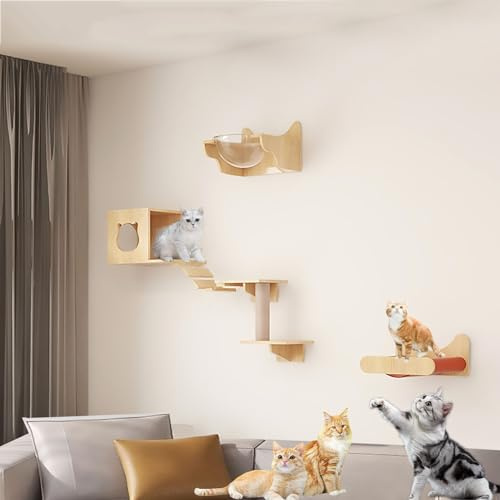 Kattklätterställning， Kattvägghyllor, möbelset, klätterhylla, lekplats, luftkorridor, kattbo, rymdkapsel, hoppplattform DIY(Style 6)