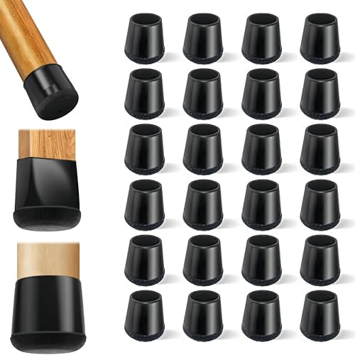 SDXCJY Lot de 24 patins de protection pour pieds de chaise, en caoutchouc de silicone avec doublure en feutre, empêchent les rayures au sol et réduisent le bruit de mouvement, patins en feutre pour