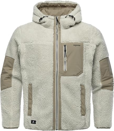 Ragwear Herren Plüschjacke warme gefüttterte Teddyjacke mit Brusttasche und verstellbarer Kapuze Chille Bone Gr. L