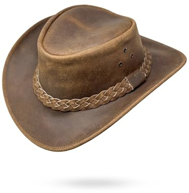 Lederhut Western Cowboy – Outdoor Hut Reiten, Wandern & Abenteuer Crazy Trail (DE/NL/SE/PL, Alphanumerisch, XL)