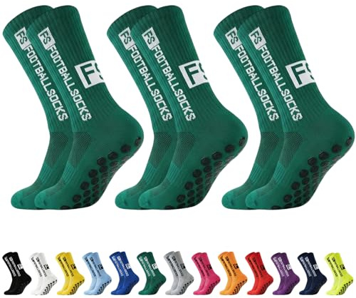 AYEUPZ - Calcetín antideslizante para fútbol, 3 pares de calcetines deportivos antideslizantes, para hombre y mujer, talla 39-46, para fútbol, rugby, baloncesto, yoga, senderismo (verde)