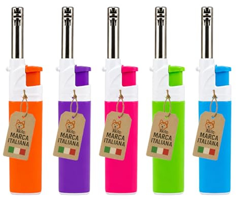 AkitaInk Set 5 Accendigas Ricaricabili Colorati, Accendini Multiuso per Cucina, Fornelli, BBQ, Camino e Candele