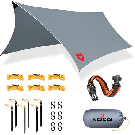Rain Fly by NoCry - Telo per tenda ultraleggero, 100% impermeabile, ideale come telo backpacking o telo per amaca, disponibile in diversi colori, con cinturino di sopravvivenza, colore: Grigio