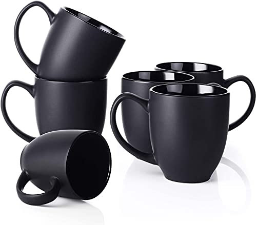 DOWAN Kaffeetassen Set, 6 x 470ml Kaffeetasse Porzellan Groß, Tassen mit Henkel, Keramik Tasse Matt für Kaffee, Tee & Kakao, Kaffeebecher Set Schwarz