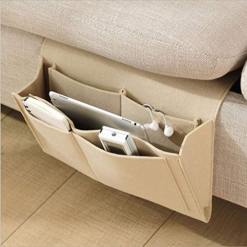 Homieco Betttasche Sofa Filz Bettaufhänger Hängen Aufbewahrungstasche Organizer für Handy Fernbedienung Buch Zeitschriften Fernbedienung mit 5 Taschen