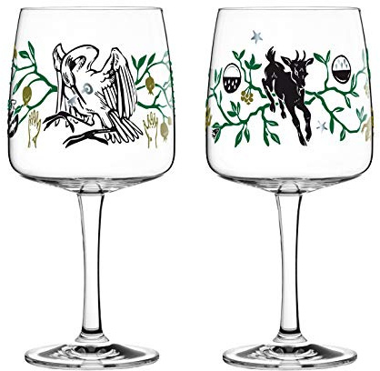 Dekomiro Ritzenhoff Gin Ginglas 2er Set Frühling 2020 von Karin Rytter Storch und Ziege mit Glasreinigungstuch