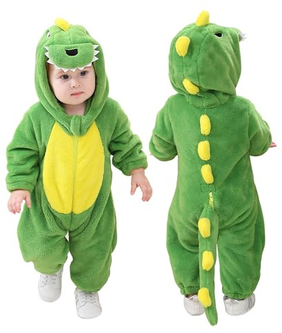 DOLADOLA Unisex baby-overall med huva，Djurdräkter för Bebisar,Bebisens Favorit Outfits för Alla Tillfällen(2-3 år, Grön dinosaurie)